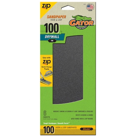 Gator Finishing Zip SilicaCut Drywall Hook and Loop Sandpaper Sheets, 100 Fine Grit 7157
